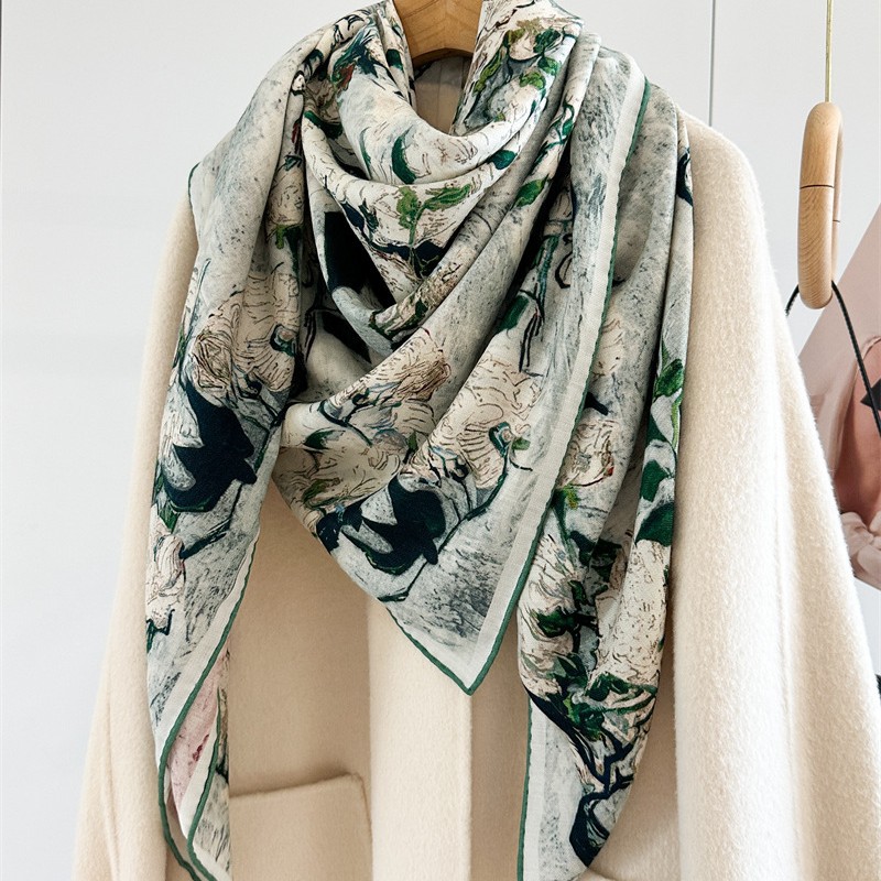Luxury 135x135cm Silk Wool Sca - Shawl Wrap Winter review and price