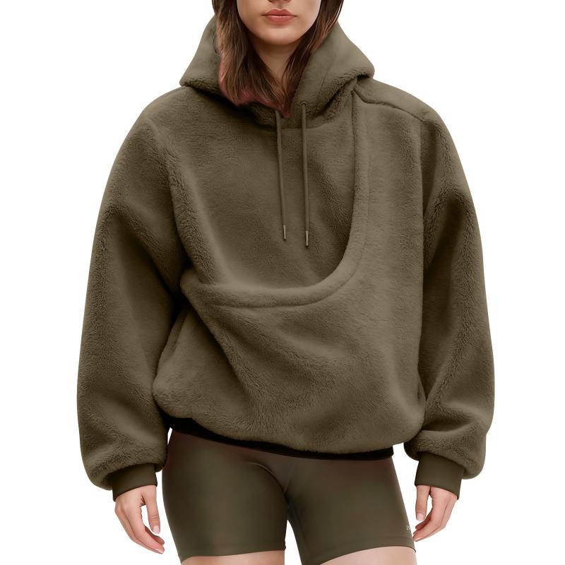 Autumn Winter Ladies Solid Col - Sherpa Hoodie Fleece review and price